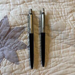 Lot Of 2 Silver Black Parker Arrow Ballpoint Clicker Pens Jotter Made In France